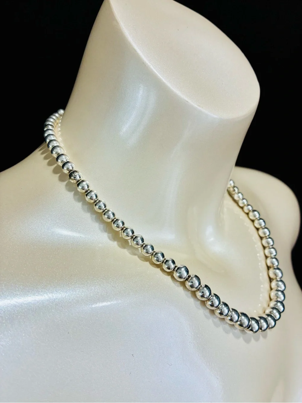 VTG Lauren Ralph Lauren Silver Plated Classic Beaded Toggle Necklace Signed 82g